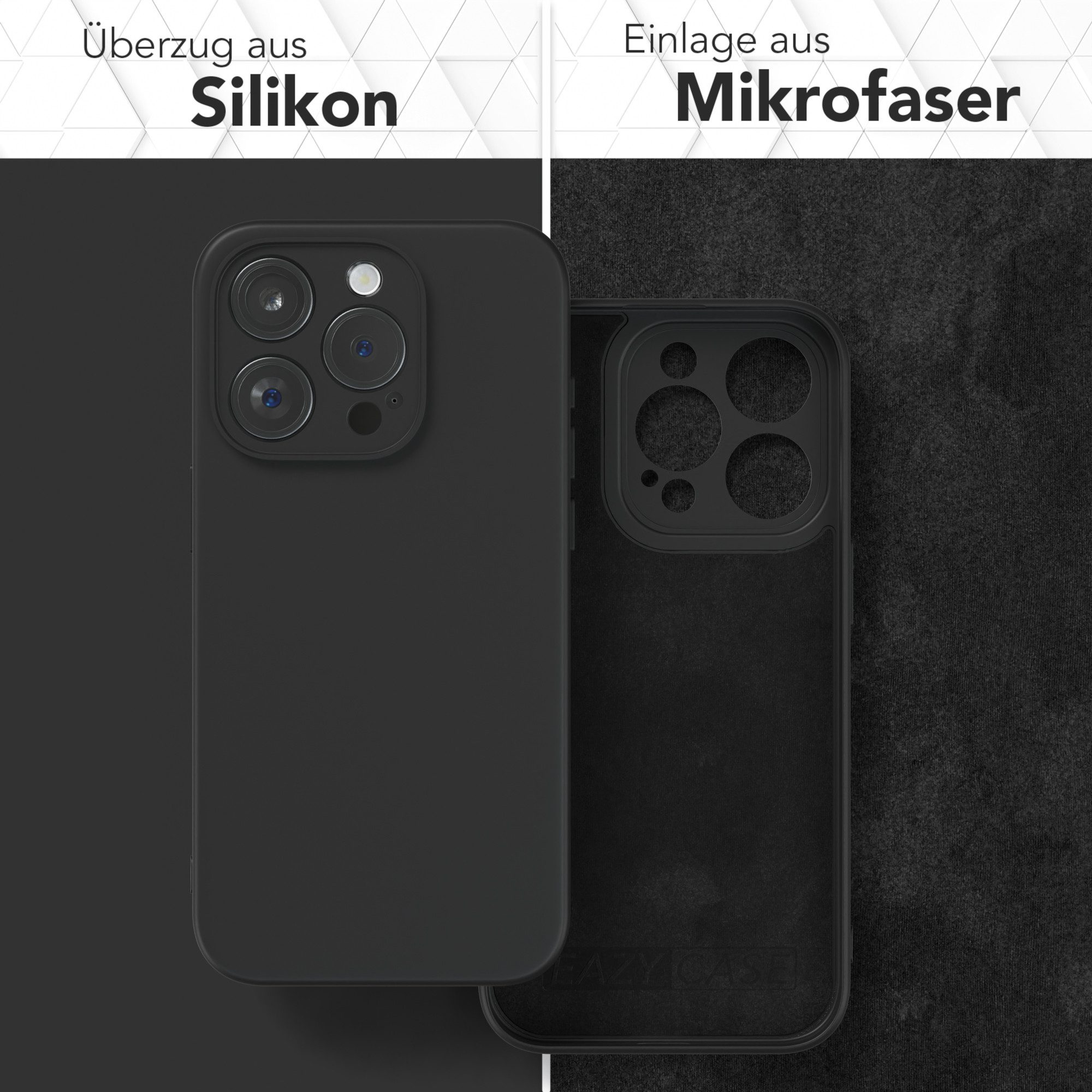 EAZY CASE Handyhülle für Apple iPhone 15 Pro Hülle Silikon 6,1 Zoll, Silikon Schutzhülle mit Kameraschutz kratzfest Back Cover Etui Schwarz