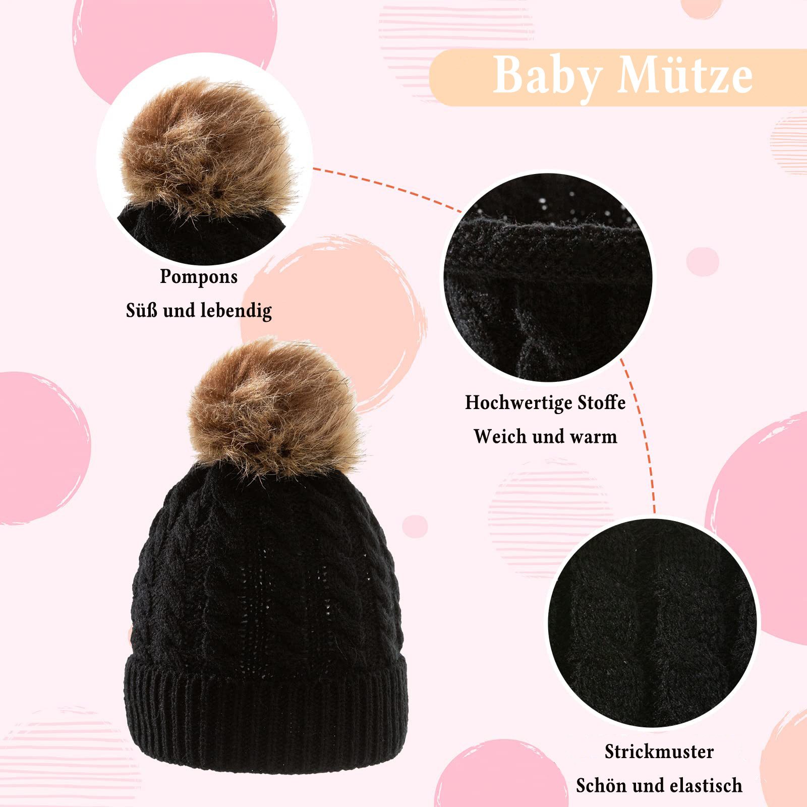 Coonoor Mütze & Schal Kinder-Wintermütze-Schal-Handschuh-Set, Winter-Wärme Mütze-Schal-Handschuh-Set