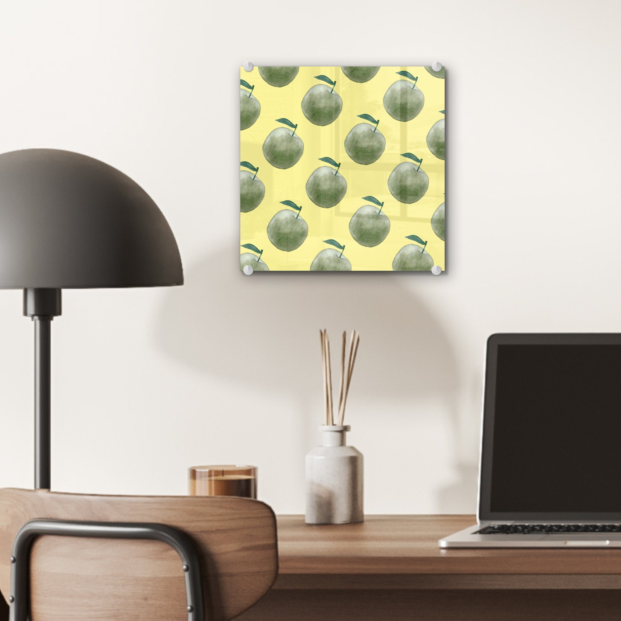 MuchoWow Acrylglasbild Äpfel - - Glas Foto Wanddekoration Wandbild Glasbilder Glas St), Obst auf - Grün, - Bilder auf (1 
