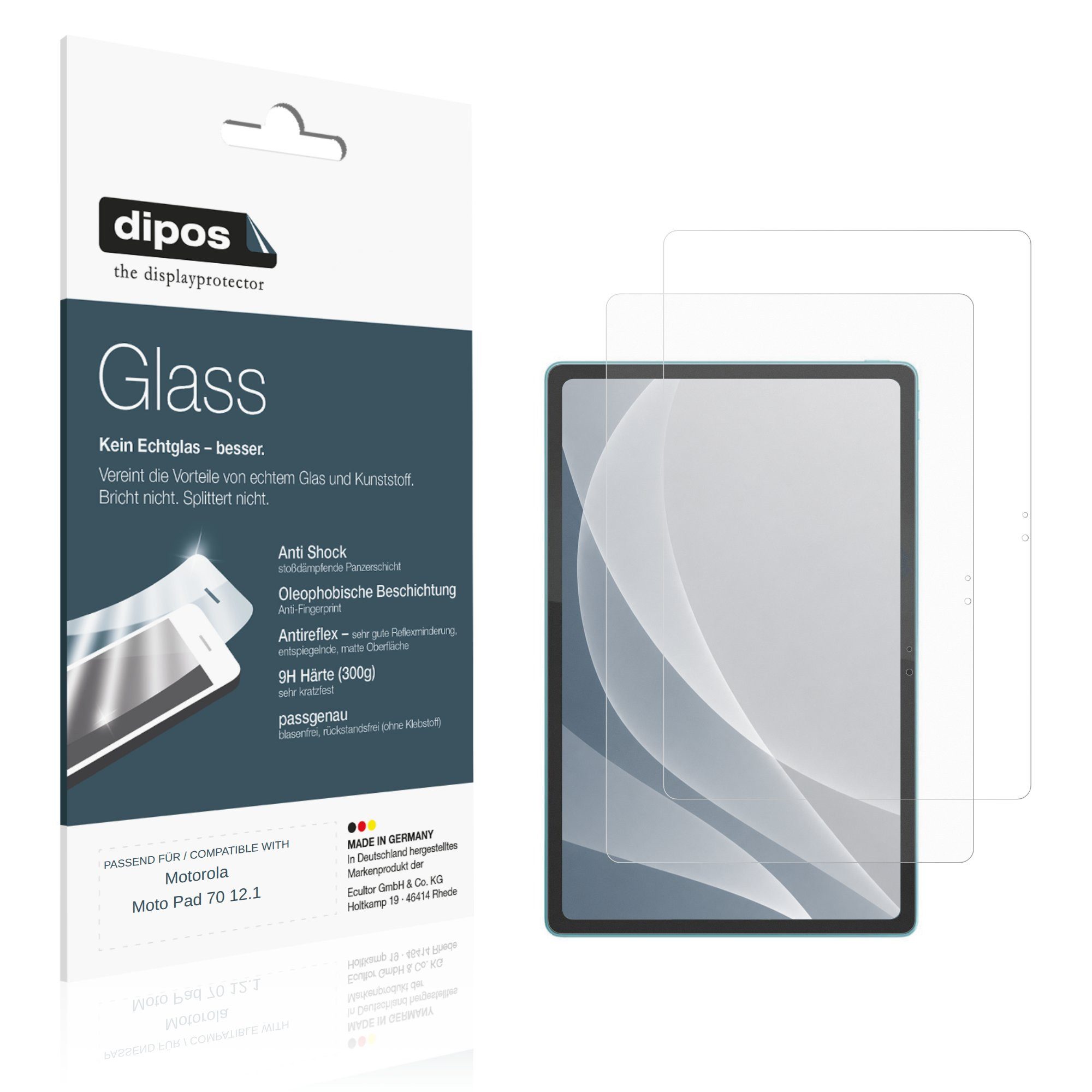 dipos Displayschutzfolie Schutzfolie für Motorola Moto Pad 70 12.1, 2 Stück, Displayschutz Schutz Folie Made in Germany