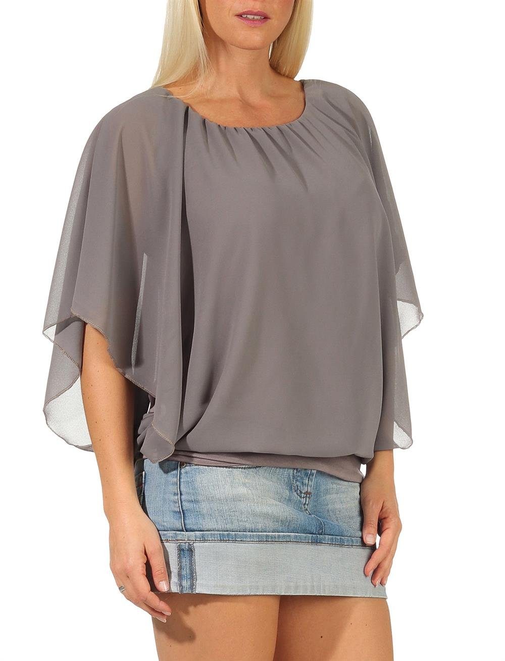 than fashion grau Bund more breitem Chiffonbluse malito 6296 Einheitsgröße mit