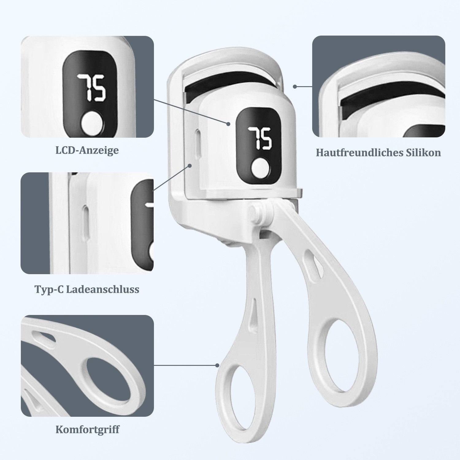 DESUO Wimpernzange Elektrische Wimpernzange Beheizbar 3 Temperaturmodi Wiederaufladbarer