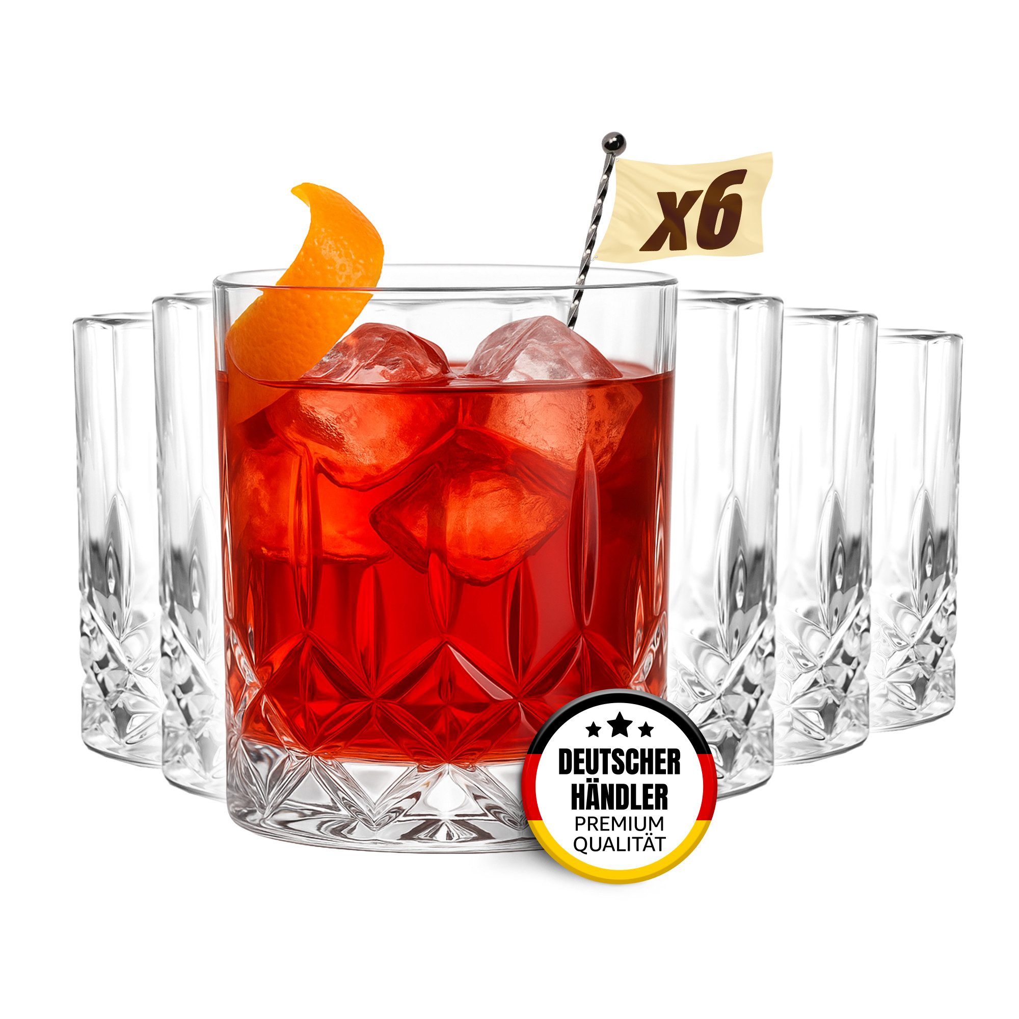 MUVELL Tumbler-Glas 6er Set „Germany“ 300 ml dickwandig klar spülmaschinenfest, 6-tlg., feuerpoliertes kristallklares 3mm Glas, Stoßfest, Spülmaschinenfest, 3 mm Glasstärke