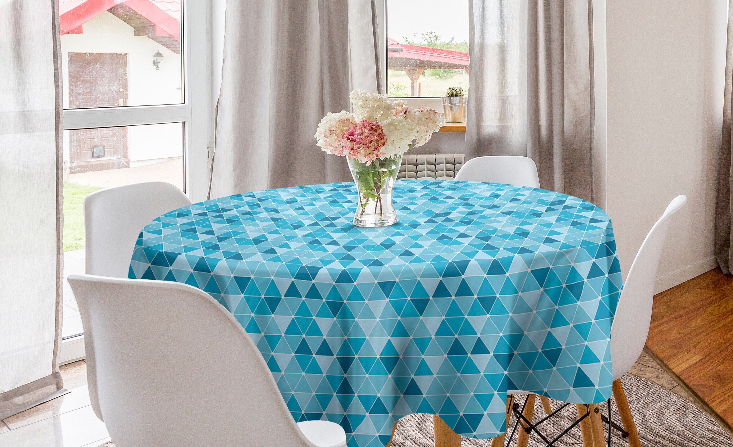Abakuhaus Tischdecke Kreis Tischdecke Abdeckung für Esszimmer Küche Dekoration, Blau Geometrische Triangles Mosaik