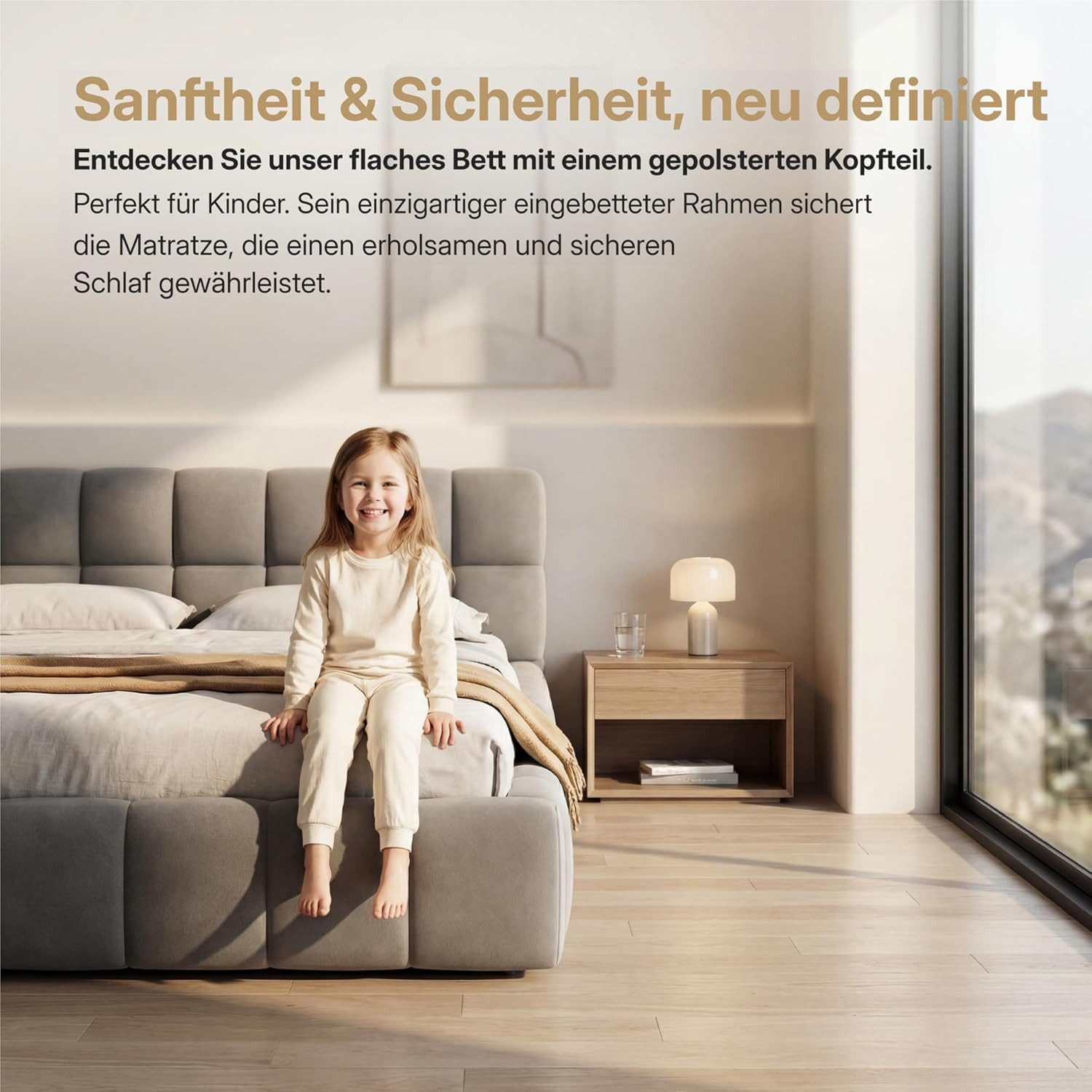 Simurq Polsterbett 140x200 cm Doppelbett Modernes, Jugendbett Leinen Stoff (1-tlg., ohne Matratze), Bubble Bett Mit Lattenrost gepolstertes Kopfteil
