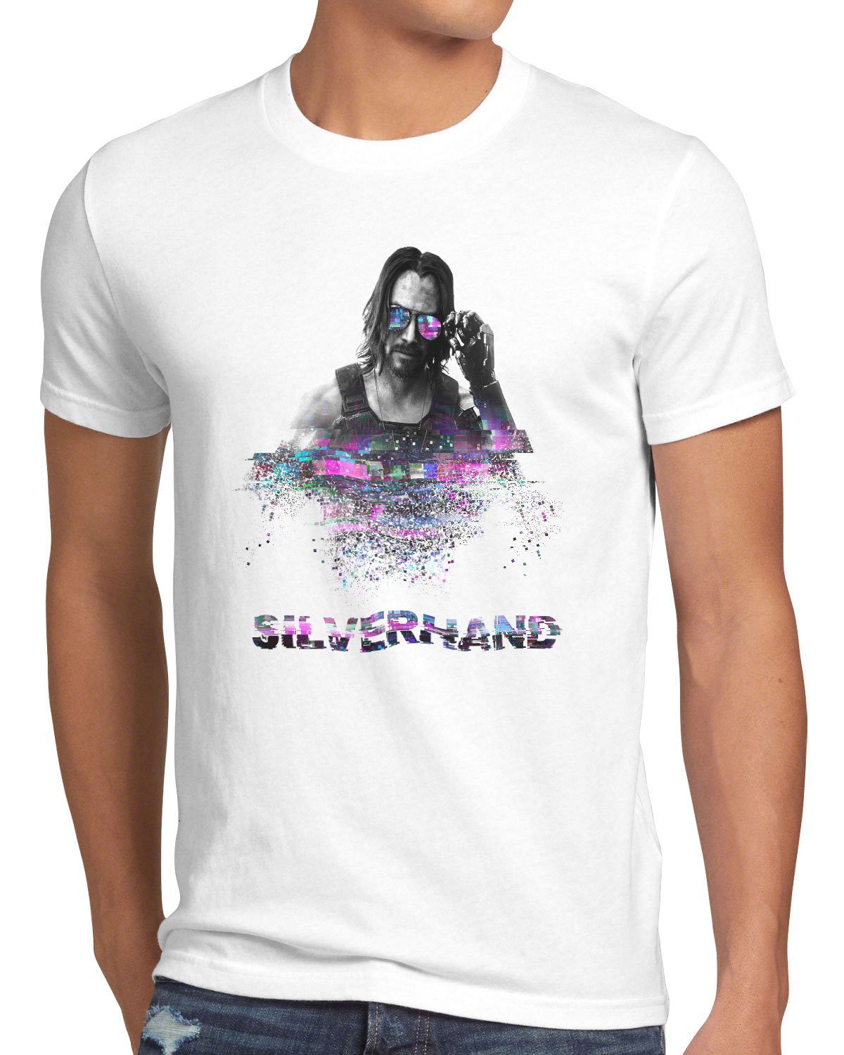 style3 Print-Shirt Herren T-Shirt Silverhand Glitch cyberpunk band samurai | T-Shirts