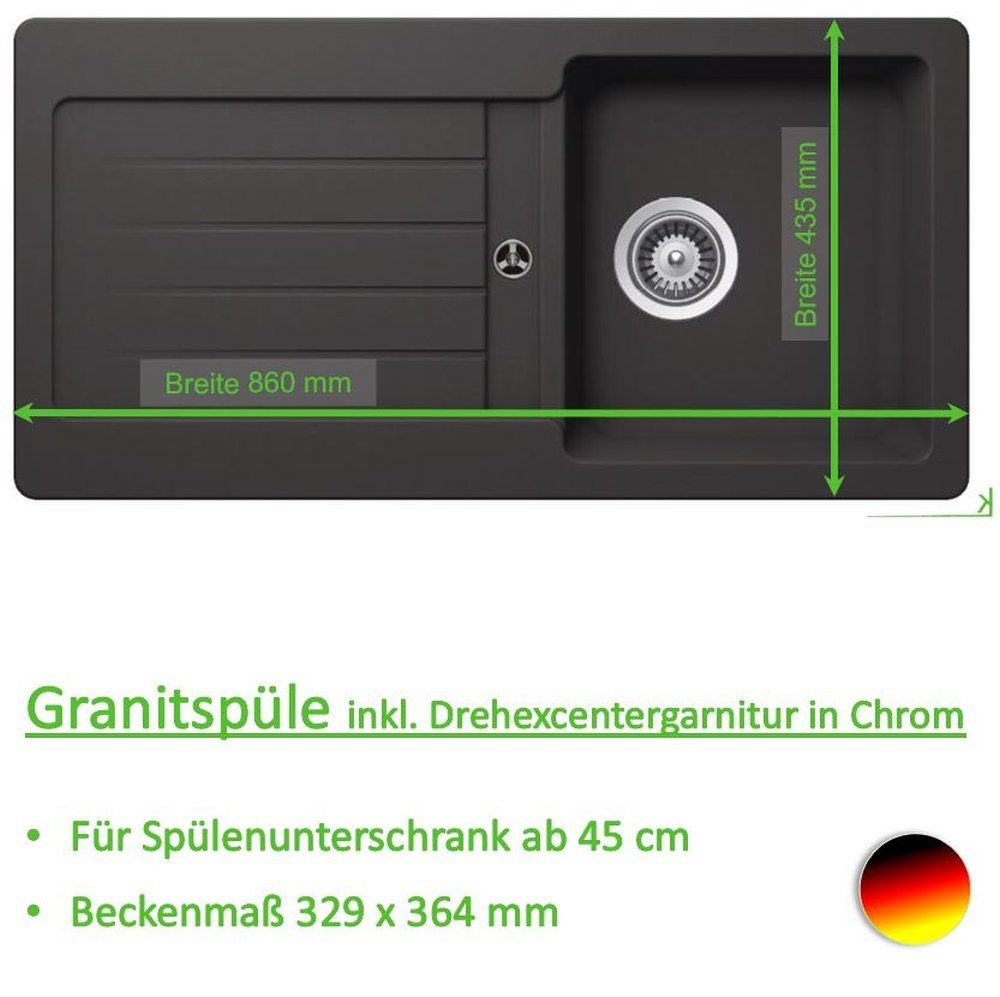 keenberk Granitspüle Granitspüle gray S-VEL 860.40 860 Unterschrank 45er Victory x435mm ab
