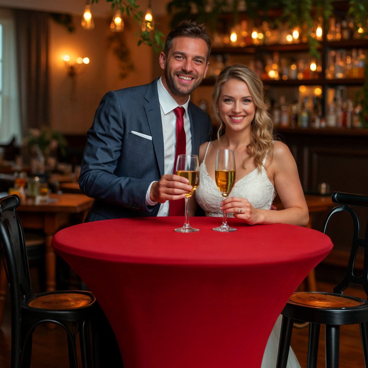 Casaria Stehtisch, Klappbar mit Husse Rot 70cm Hochtisch Rund Partytisch Outdoor