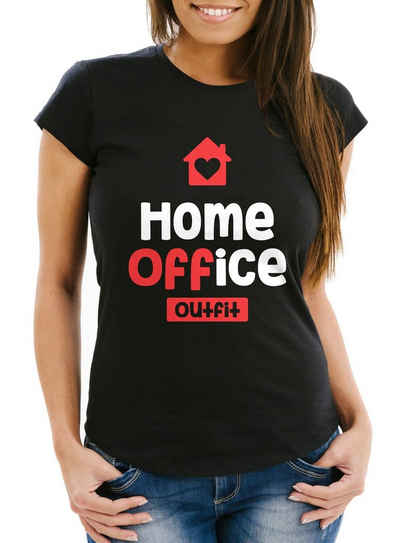 MoonWorks Print-Shirt Damen T-Shirt Aufdruck Home-Office Outfit Arbeit zuhause Frauen Fun-Shirt Büro Spruch lustig Moonworks® mit Print
