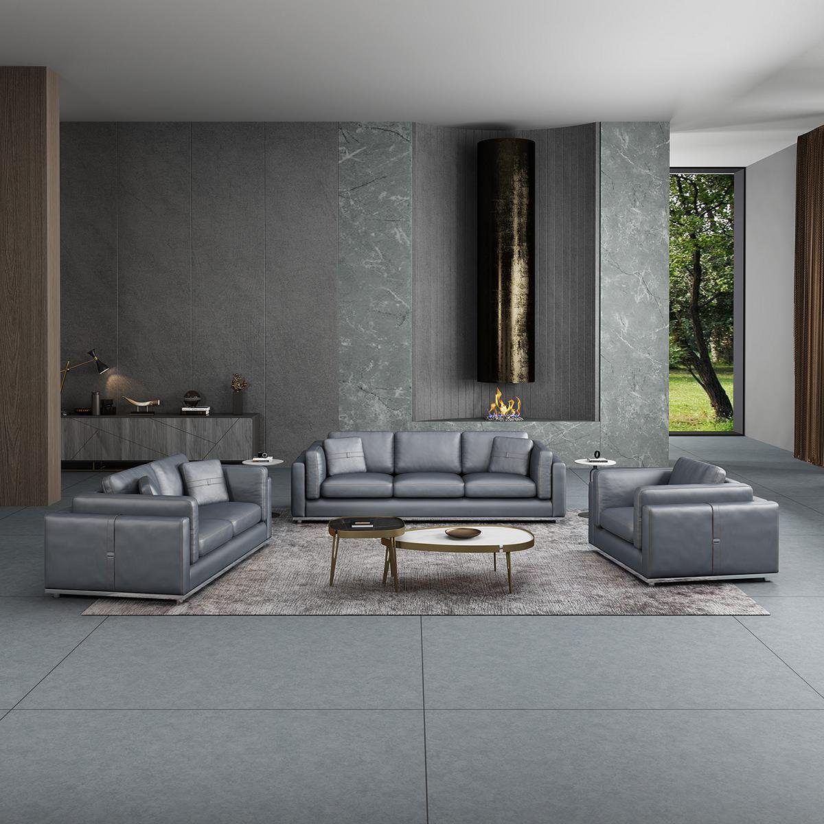 Silber 1 Wohnzimmer-Set, Garnitur Sofagarnitur Couch Design Sitzer Polster Sofas 3 Modern JVmoebel