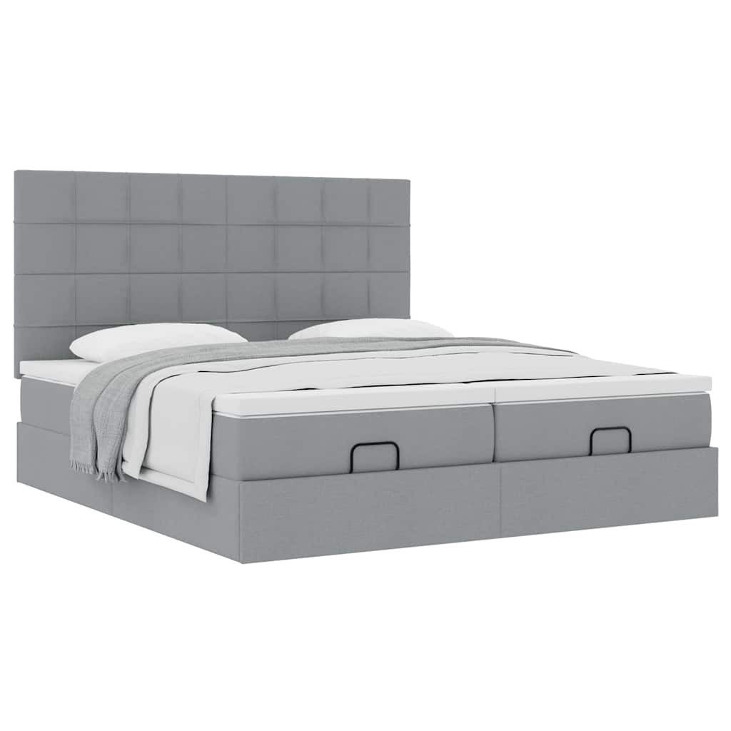 Bett Ottoman-Bett mit Matratzen Hellgrau 200x200 cm Stoff