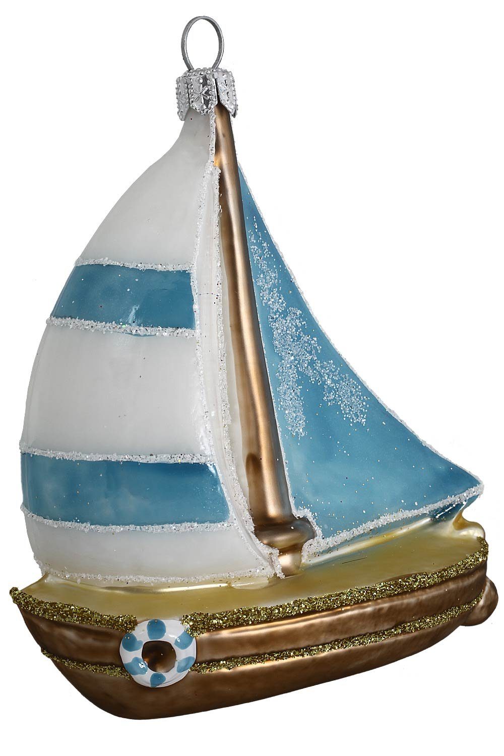 Hamburger Weihnachtskontor Christbaumschmuck Segelschiff - blau-weiß, mundgeblasen handdekoriert - Dekohänger