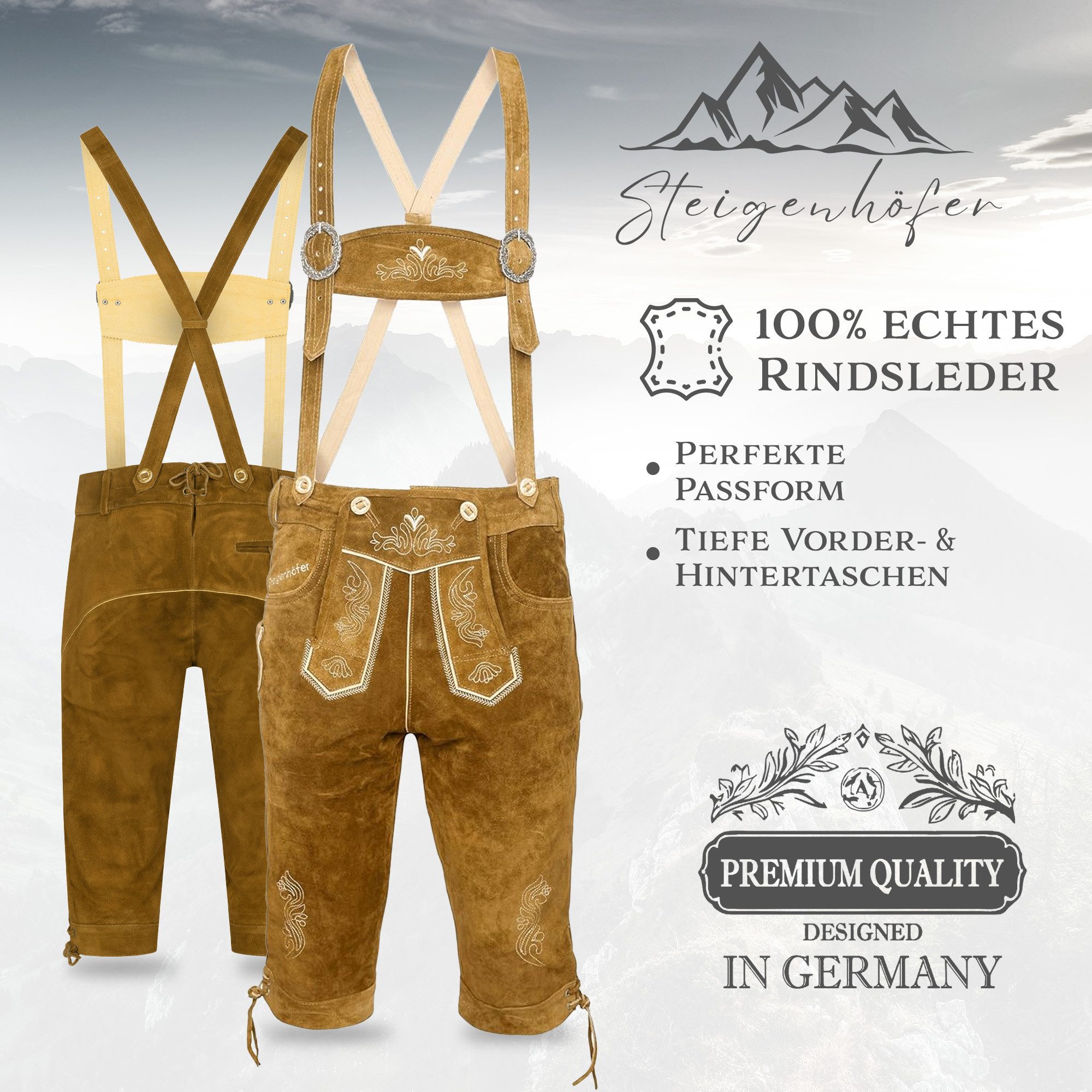 Steigenhöfer Manufaktur Trachtenlederhose Lederhose Herren Tracht Kniebund günstig online kaufen