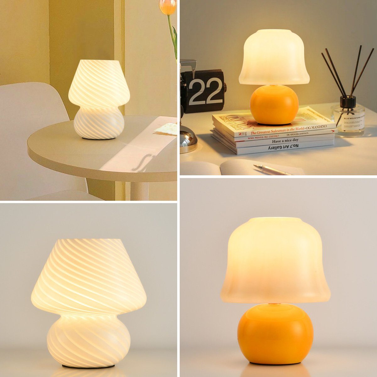 LED mit Tischlampe, E27-Lichtquelle Farbtemperaturen, LED 3 Geriffelt, DOPWii Pilz-Tischleuchte Schreibtischlampe