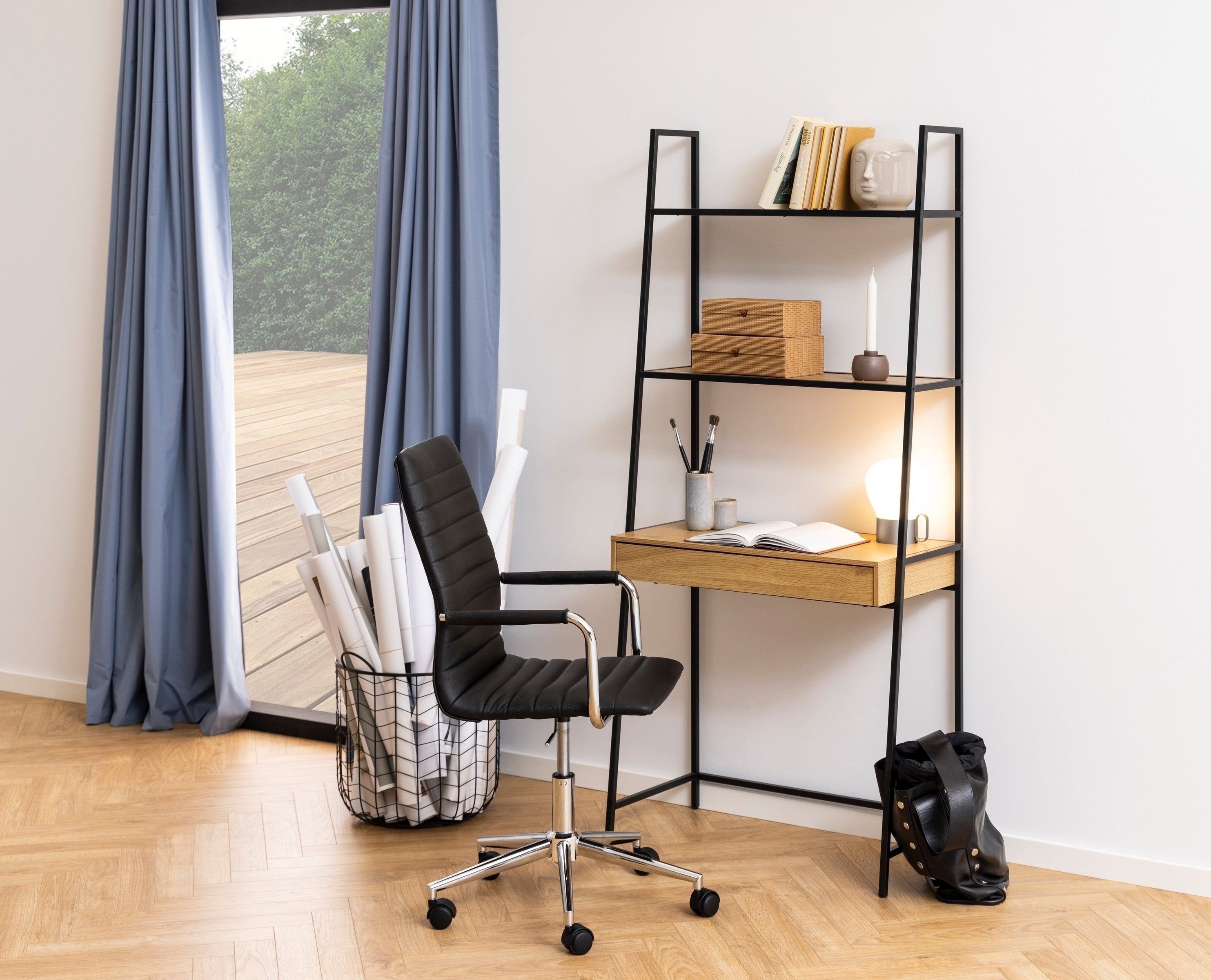 ACTONA GROUP Regal-Schreibtisch in Wildeiche, MDF, Stahl - 77x174,5x36cm (BxHxT)