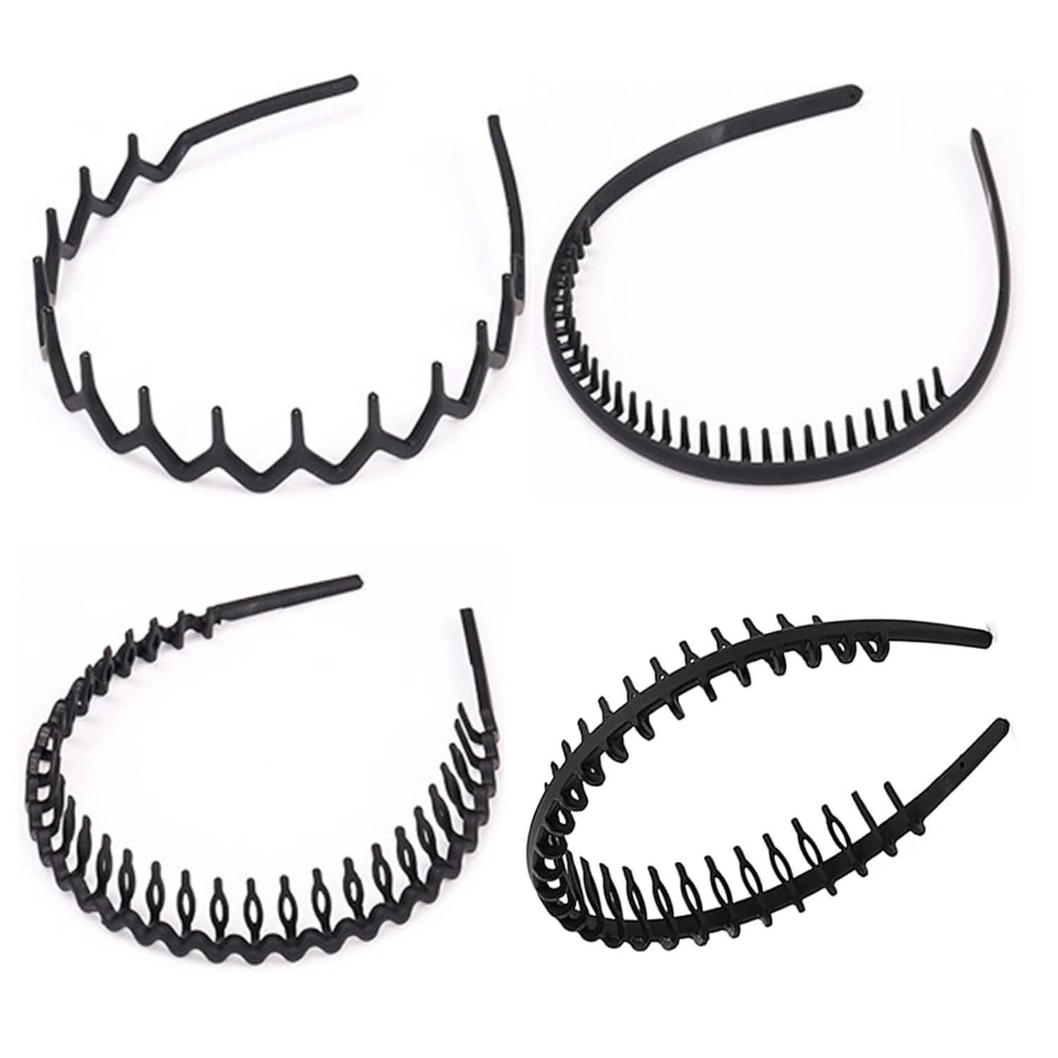 LuxusKollektion Haarreif Haarband Männer Zickzack Rutschfest Matt Schwarz 4 Stück