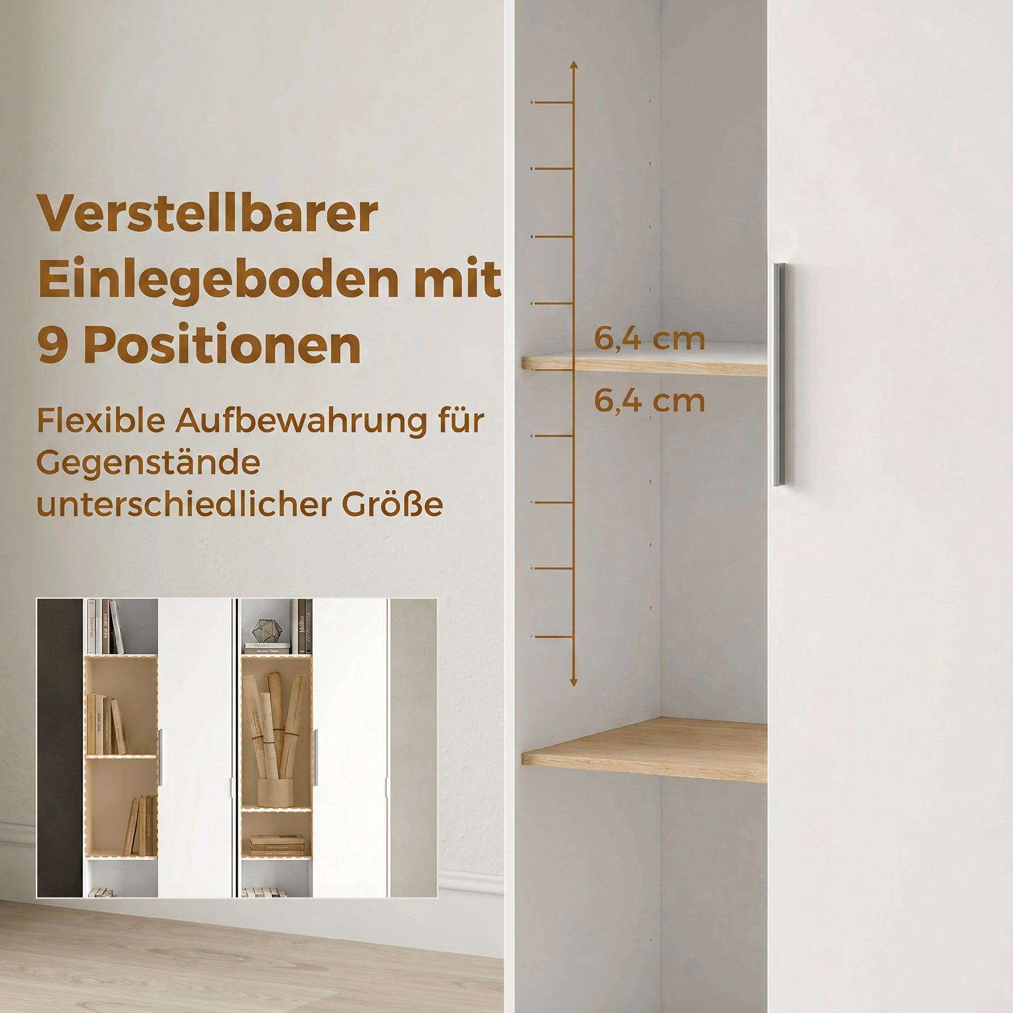 HOMCOM Bücherregal Aktenschrank, 7 Ebenen, Türen, offene Regale, verstellbare Ablagen, Bücherschrank 1-tlg., 60 x 35 x 160 cm für Büro, Wohnzimmer, Schlafzimmer – Bild 5 von 5