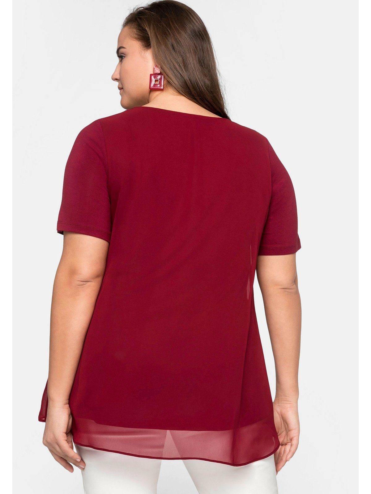 Blusenshirt Große Sheego Lagenlook im Größen rubinrot
