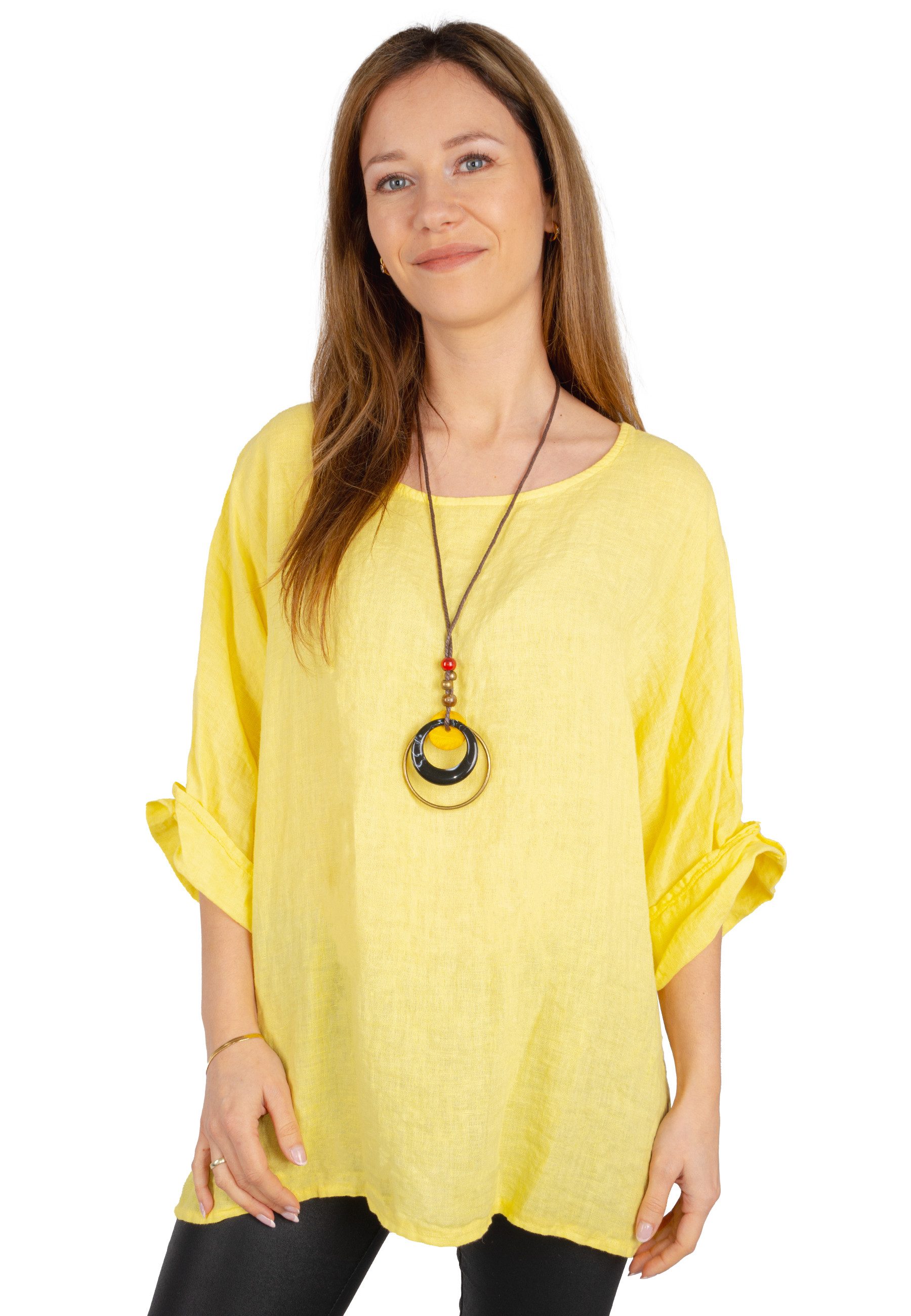 Seasons of April Kurzarmbluse Oversized Lina Weit geschnittene Leinenbluse