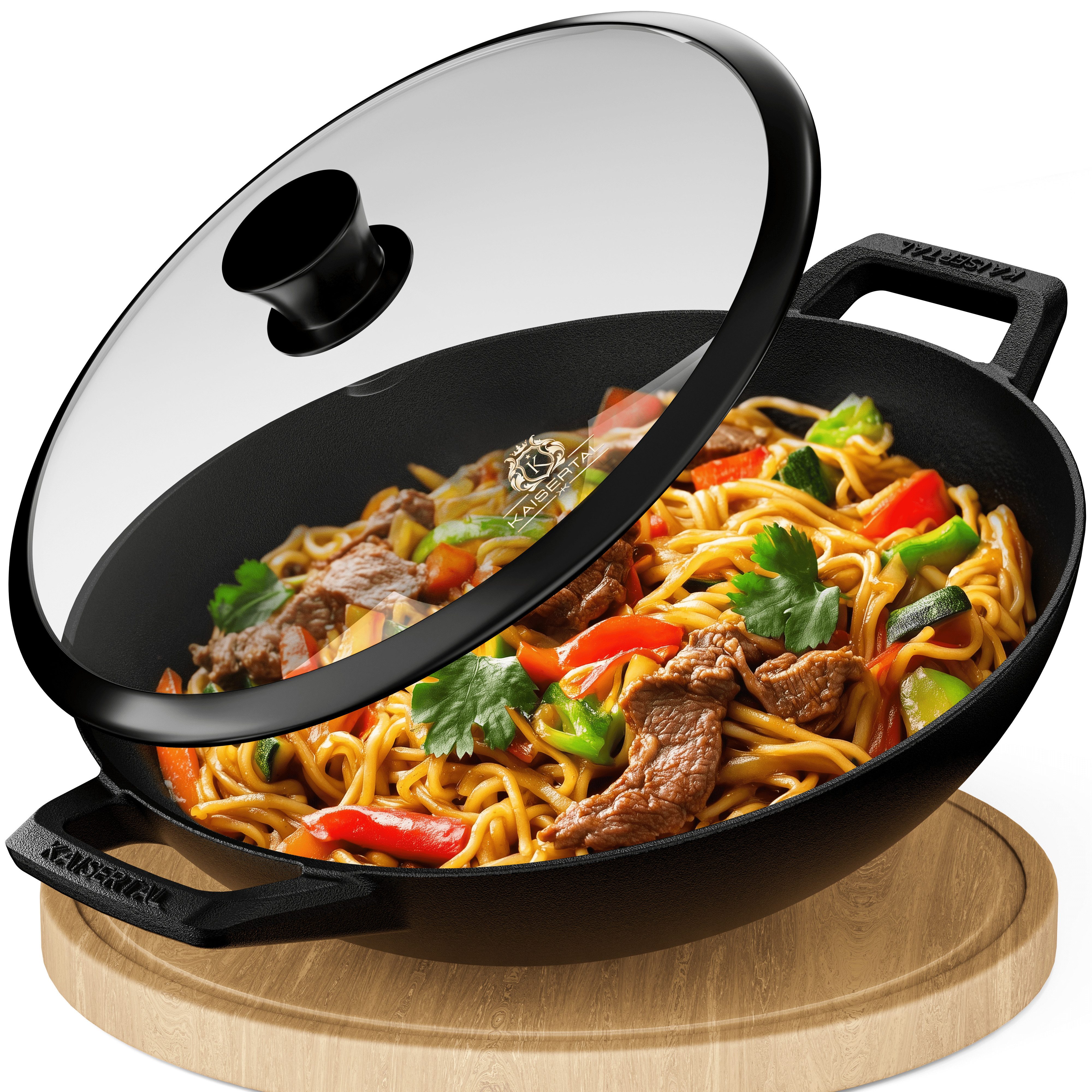 Kaisertal Wok Wok KAISERTAL 32cm Gusseisen Wok Induktion - Wokpfanne aus Gusseisen, Gusseisen, Wok Pfanne Induktion & Backofengeeignet - mit / ohne Deckel