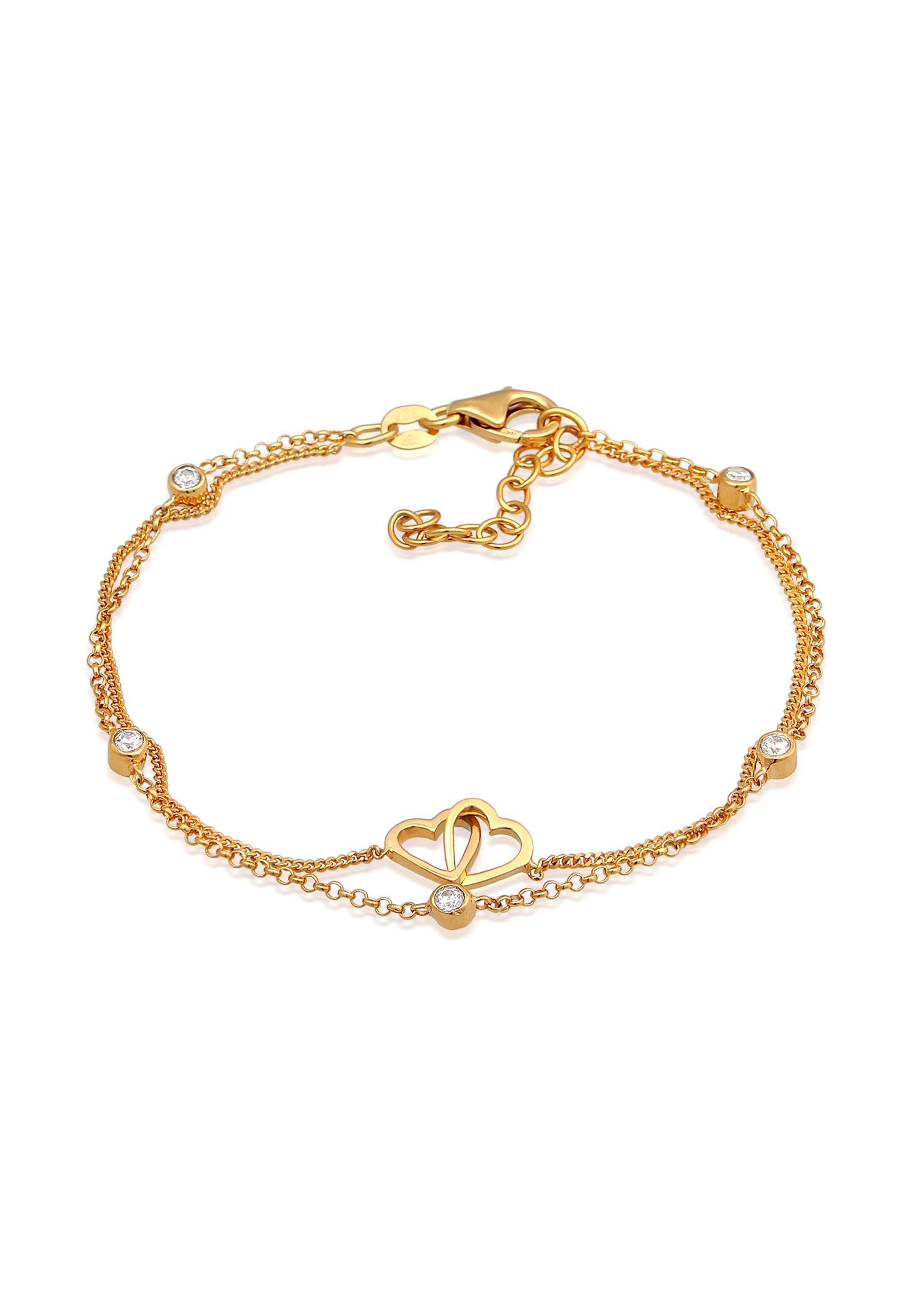 Elli Herz Layerkette Romantische Armband Herz Silber, Zirkonia 925 Gold