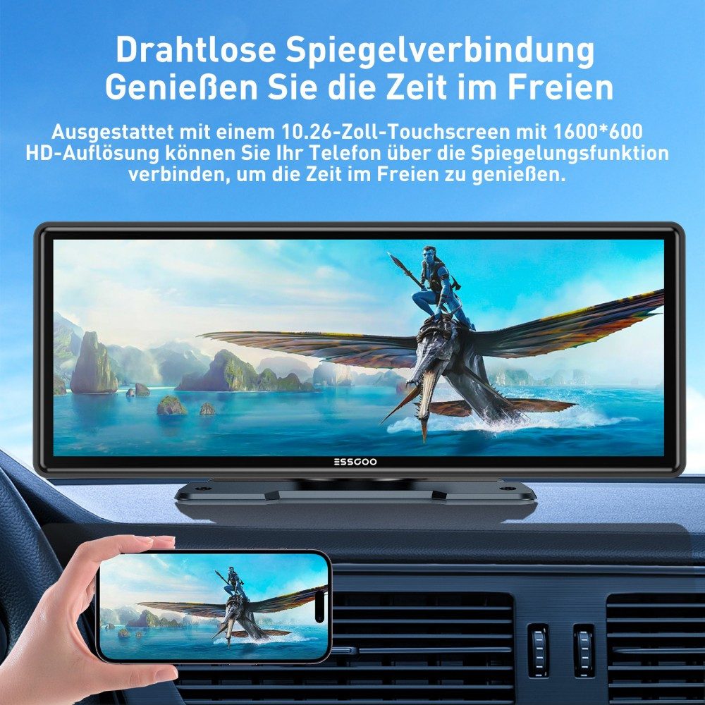 Kabelloses Apple Carplay & Android Auto, 10.26-Zoll Display Bluetooth Navigationsgerät