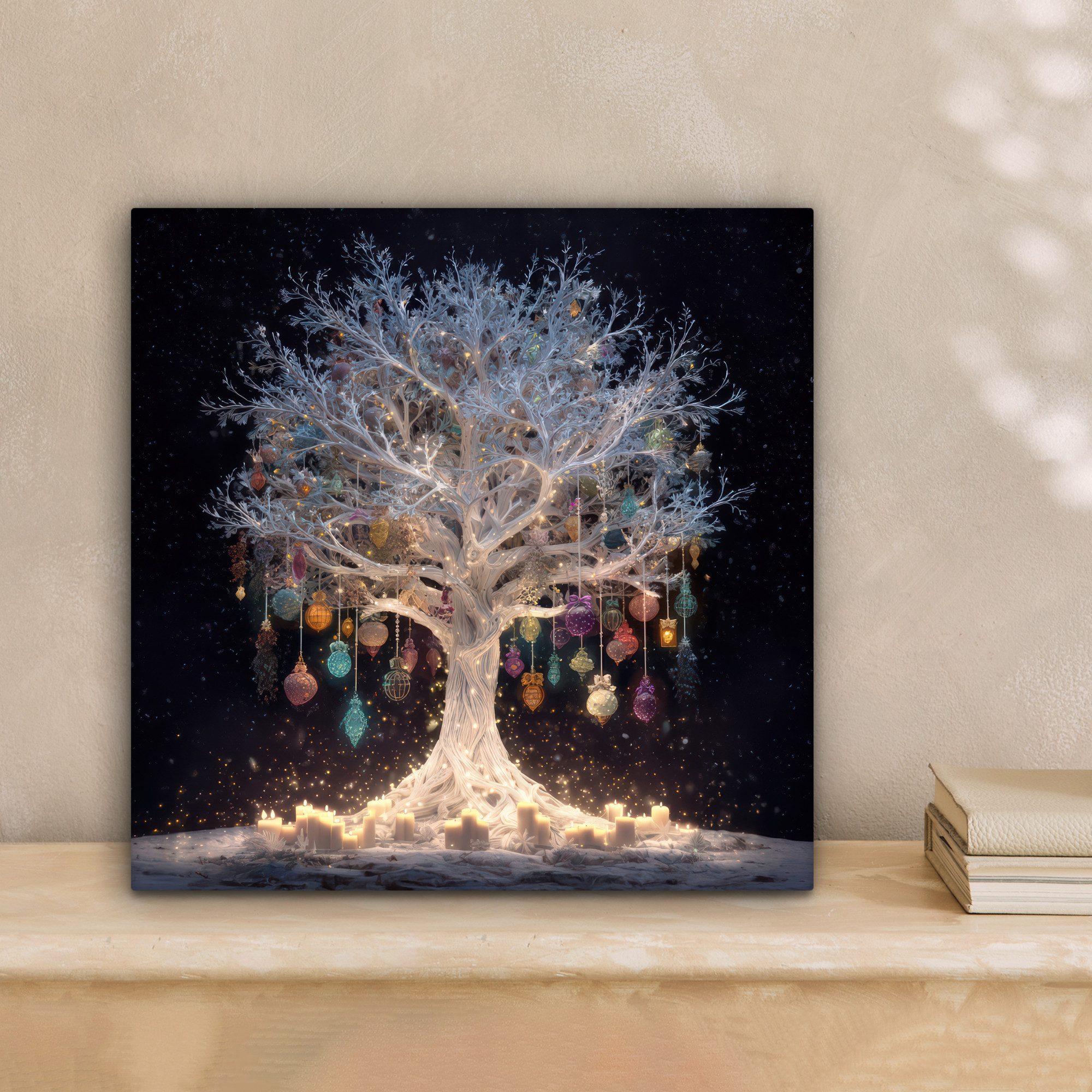 OneMillionCanvasses® Leinwandbild Schneebaum - Lichter - Weiß - Farbenfroh, günstig online kaufen