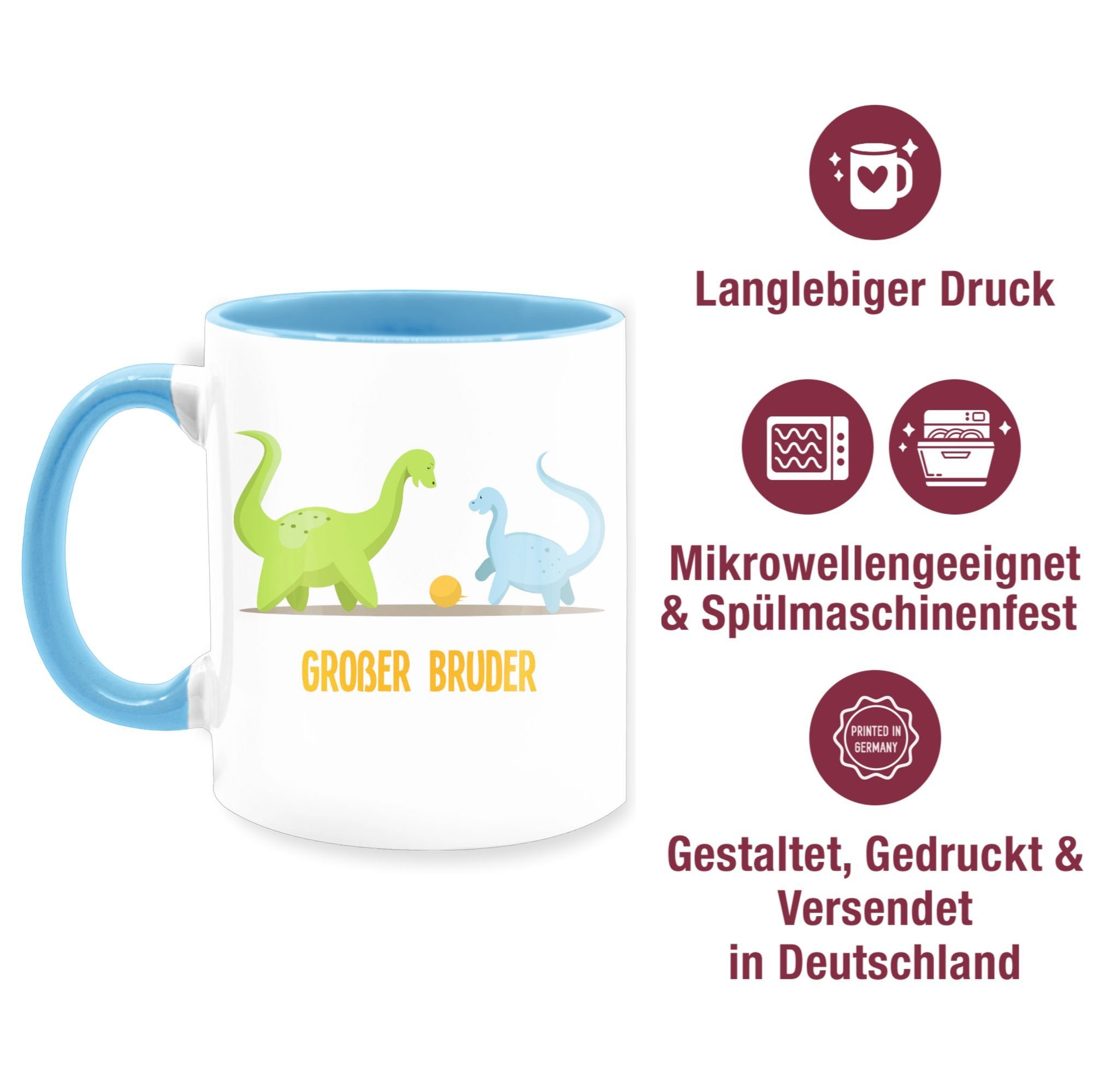 Shirtracer Tasse Großer Bruder Dinosaurier, Keramik, 3 Hellblau Bruder Großer