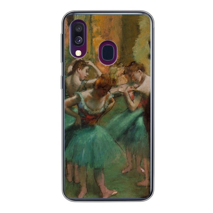 MuchoWow Handyhülle Tänzerinnen Rosa und Grün - Gemälde von Edgar Degas Handyhülle Samsung Galaxy A40 Smartphone-Bumper Print Handy