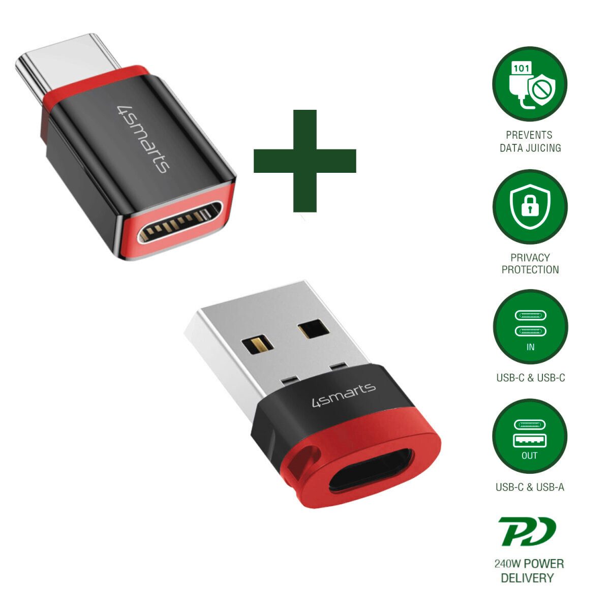 4smarts 4smarts USB-C auf USB-A / USB-C Datenblocker Adapt Induktions-Ladegerät