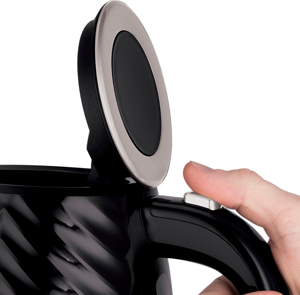 RUSSELL HOBBS Wasserkocher Groove Black 26380-70, 1,7 l, 2400 W, Edelstahl, Schnellkochfunktion, Perfect-pour-Ausgustülle, Kalkfilter