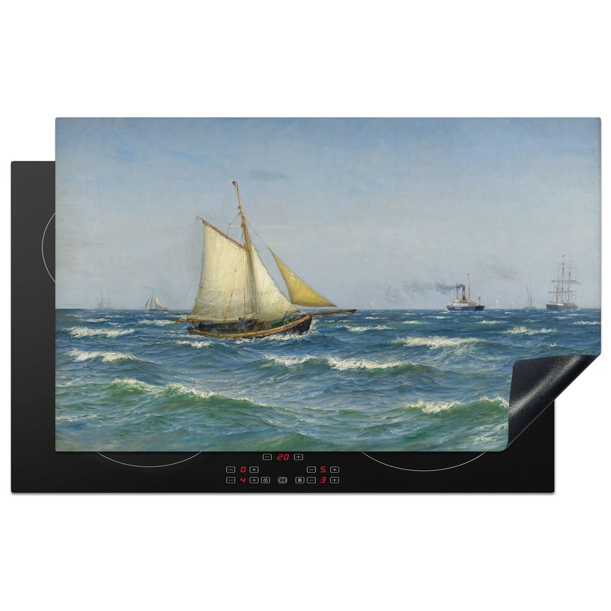 MuchoWow Herdblende-/Abdeckplatte Schiffe - Gemälde von Vilhelm Arnesen, Vinyl, (1 tlg), 83x51 cm, Ceranfeldabdeckung, Arbeitsplatte für küche