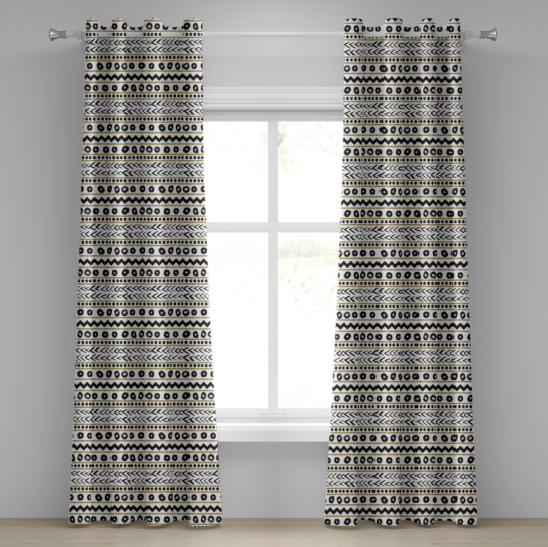 Wohnzimmer, Boho Abstrakt Gardine 2-Panel-Fenstervorhänge Schlafzimmer für Dekorative Primitive Abakuhaus,