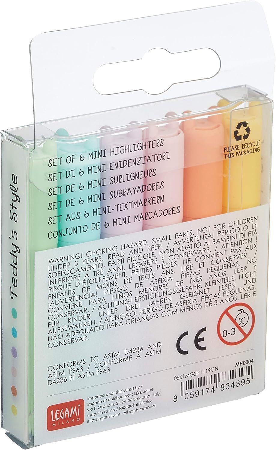 Legami Gelschreiber Legami Teddy’s Style Mini-Textmarker 6er-Set – Pastell