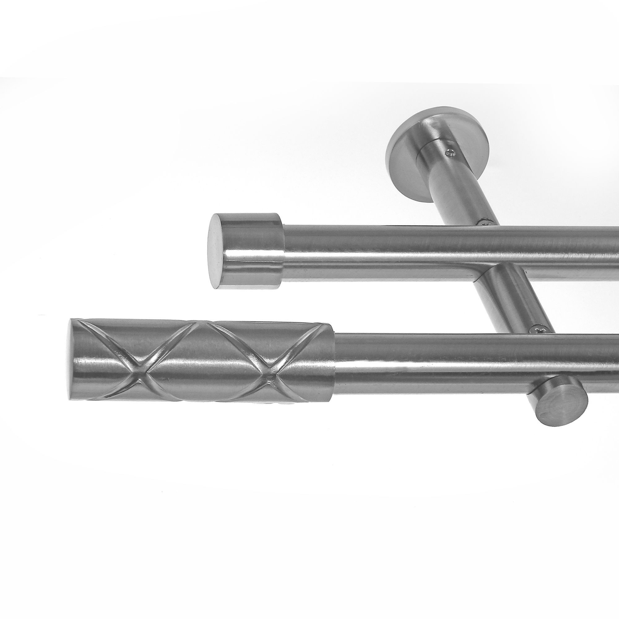 BASIT Gardinenstange Edelstahloptik 19mm mit Wandträgern 280 cm E63, Ø 19 mm, 2-läufig, verschraubt, Metall, H29 280 cm E63 Zylinder Riffel