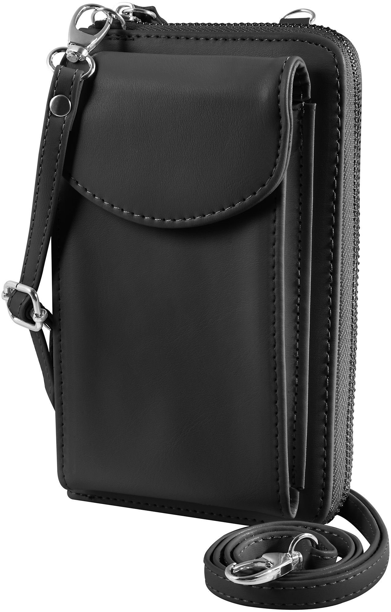 AKZENT Handytasche Mirna Handyumhängetasche mit Geldbörse aus Echtleder (einzeln) Schwarz | Smartphone-Hüllen