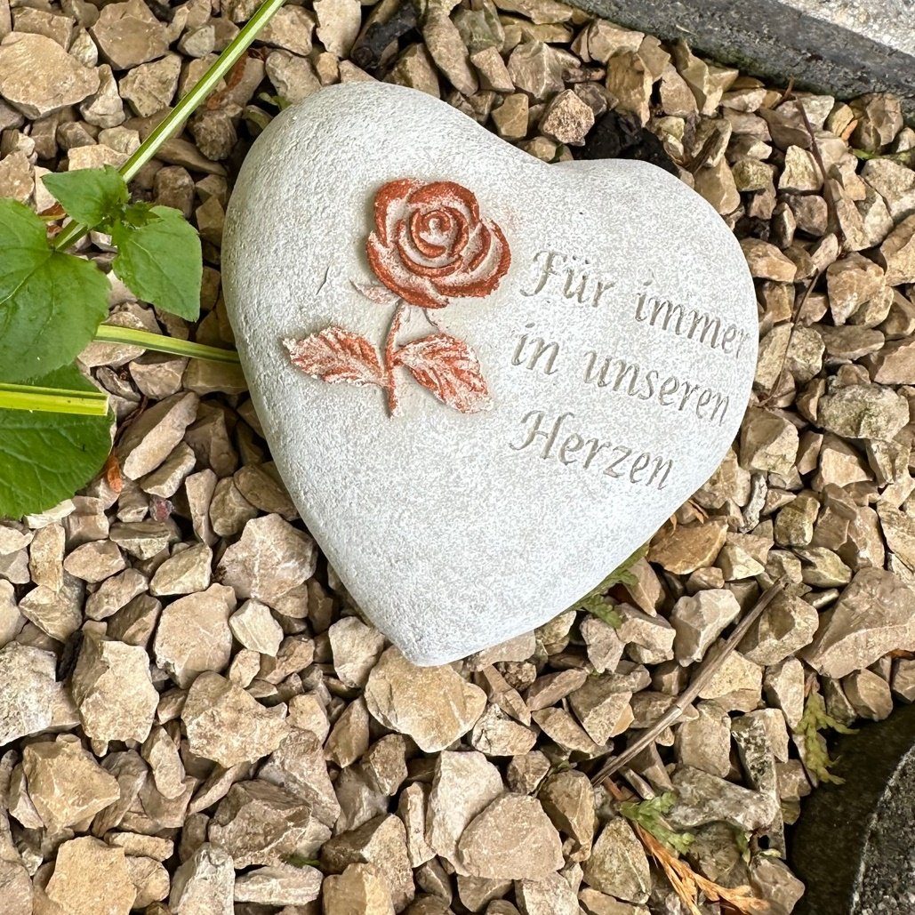 Radami Gartenfigur Grabherz Grabschmuck Grab Herz Spruch - Für immer in unseren Herzen -