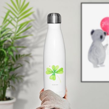 Mr. & Mrs. Panda Thermoflasche Blume Kleeblatt - Weiß - Geschenk, Blumen, Edelstahl, Trinkflasche, F, Einzigartige Geschenkidee