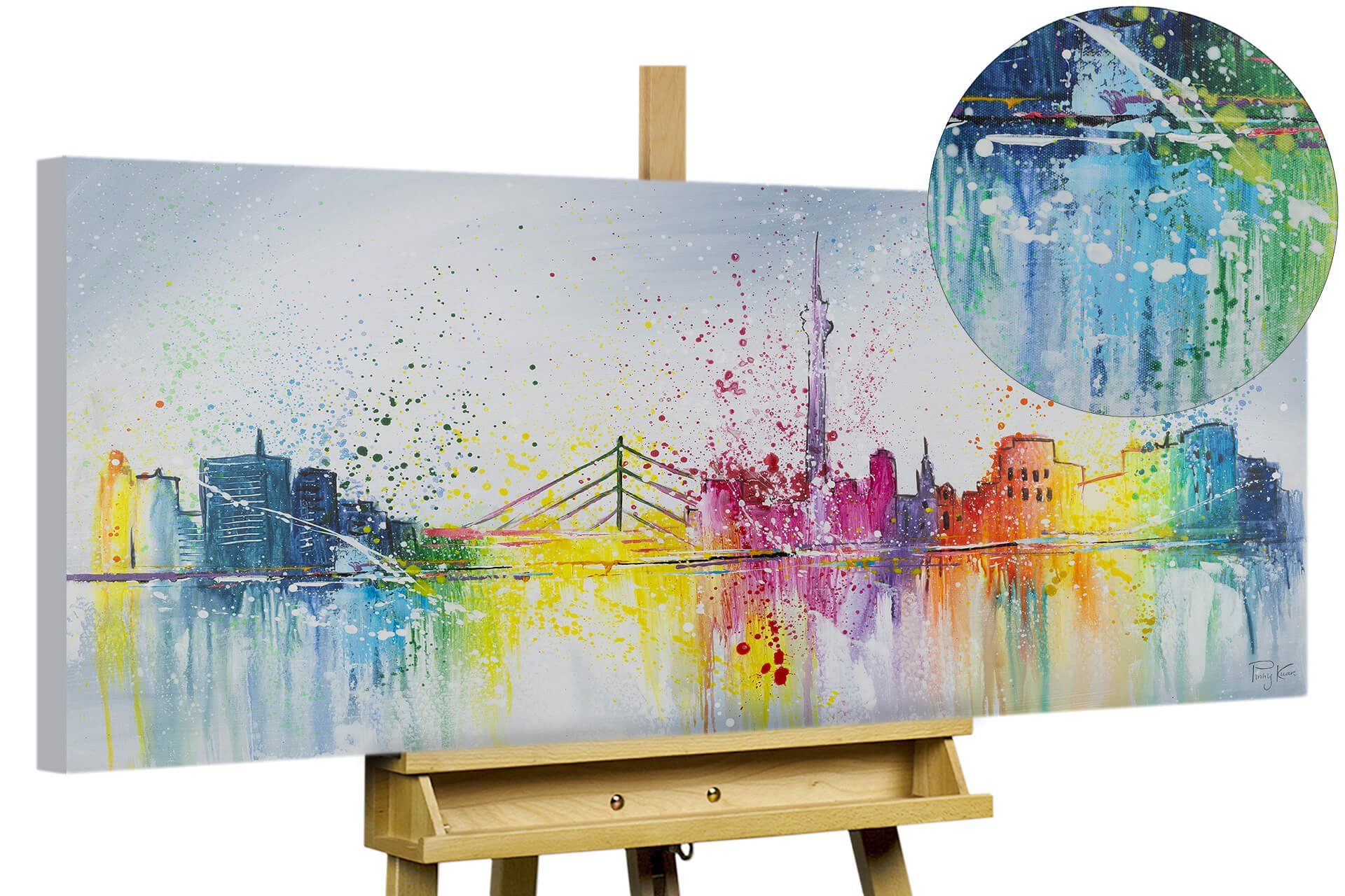 KUNSTLOFT Gemälde Düsseldorf Fever 120x60 cm, Leinwandbild 100% HANDGEMALT Wandbild Wohnzimmer