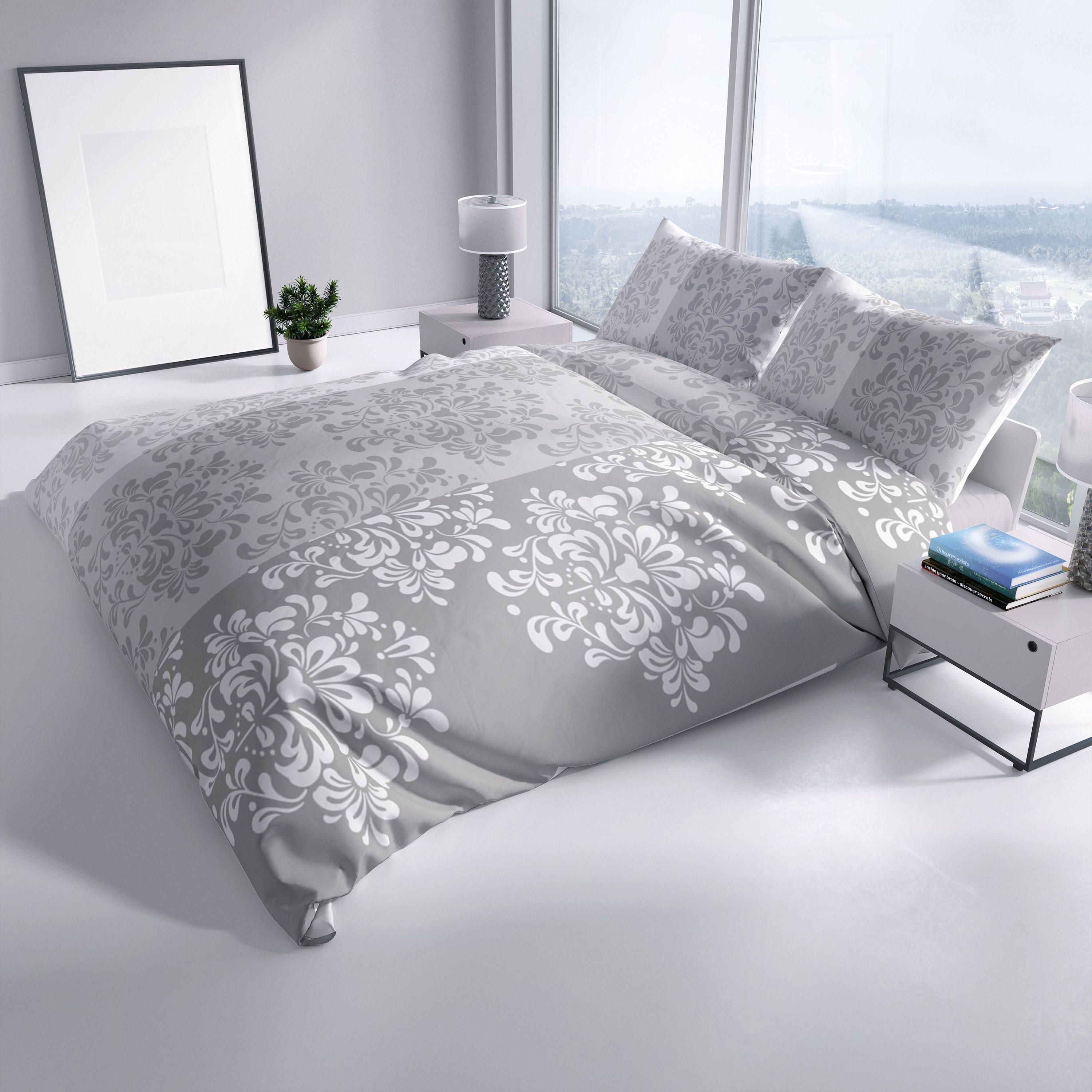 Leonado Vicenti Bettwäsche Biber Baumwolle, Biber, 2 teilig, warm und kuschelig, elegantes Design in Taupe und Beige – Bild 5 von 5
