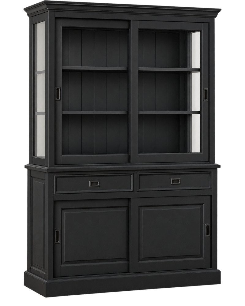 Wohnpalast Vitrine Landhaus Vitrinenschrank Neuss 150 cm Schwarz Buffetschrank
