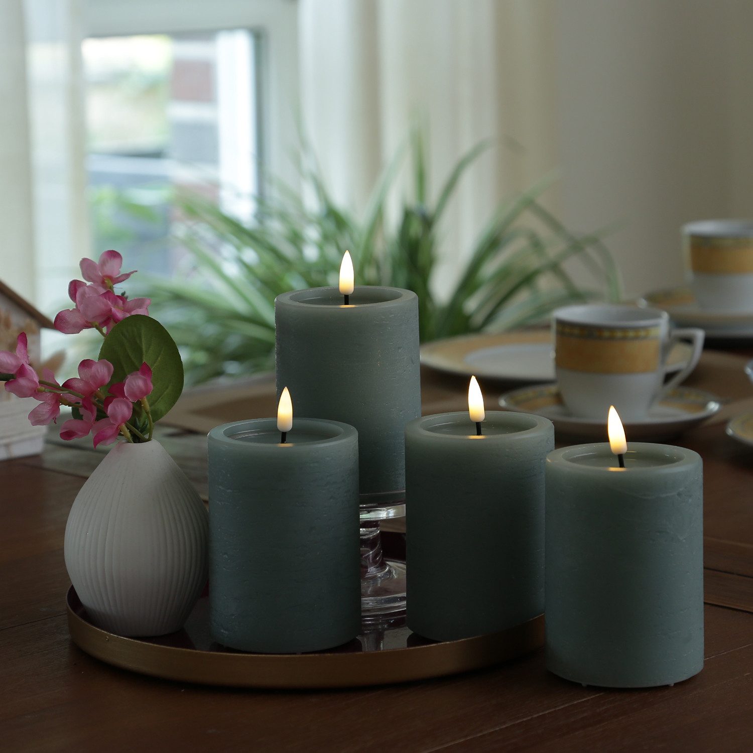 UNIQUE candles LED-Kerze LED Kerzenset UNIQUE Rustik-Optik H: 15cm mit Batterien Fernb. 4er Set, LED Classic, warmweiß (2100K bis 3000K)