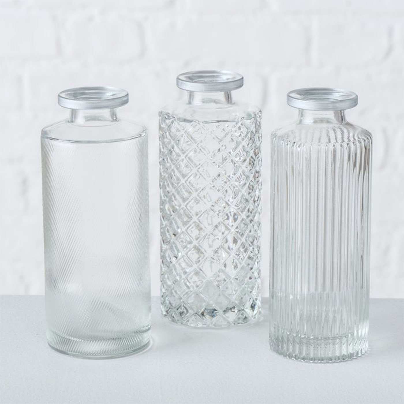 BOLTZE Tischvase Vase im 3er aus in Flaschenform Glas Set Tischdekoration