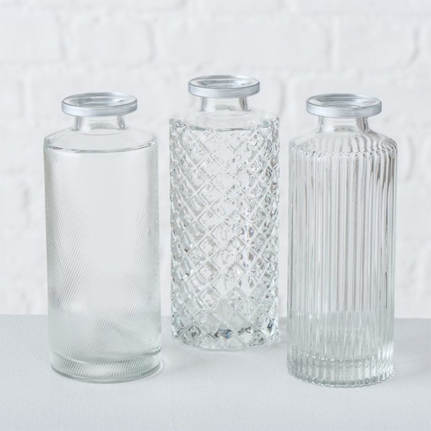 BOLTZE Tischvase Vase im 3er Set aus Glas in Flaschenform Tischdekoration