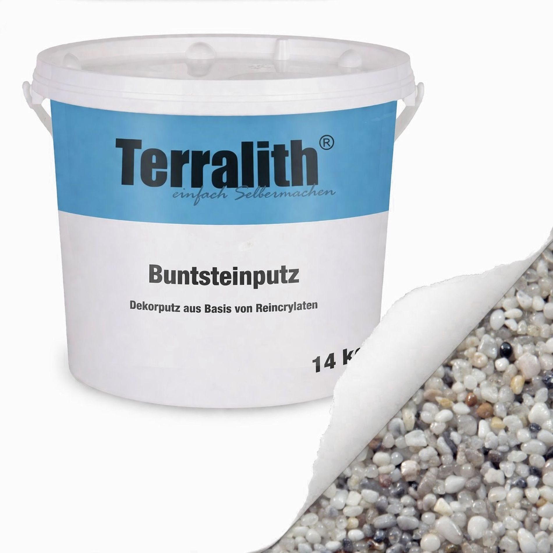 Terralith® Kunstharzputz Buntsteinputz Mosaikputz 2mm -14 kg- BSP20 (Eimer, Verarbeitungsfertig) Dekorationsputz aus Marmor-Granulat bzw. eingefärbter Körnung