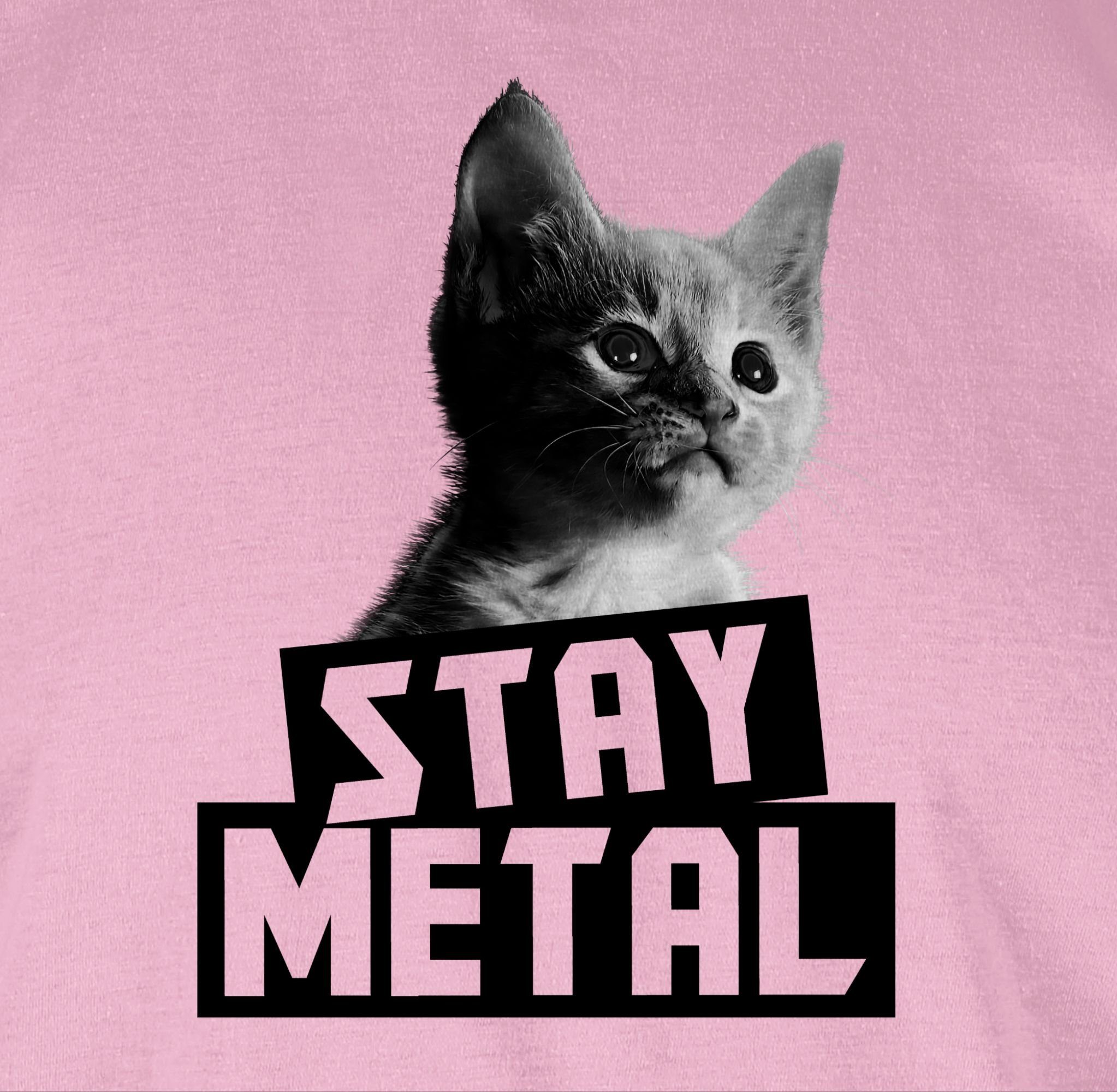 Damen Shirts Shirtracer T-Shirt Stay Metal Katze - Heavy Metal Geschenke - Damen Premium T-Shirt (1-tlg) Hard Rock Black Metal u