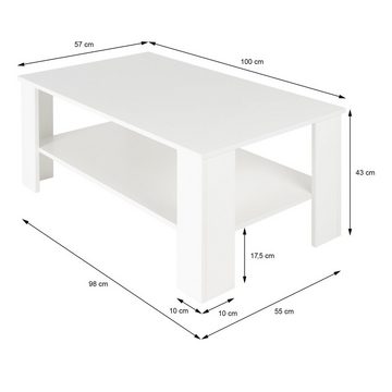 ML-DESIGN Couchtisch Sofatisch Wohnzimmertisch Beistelltisch Wohnzimmer Kaffeetisch, Weiß Geräumig 100x57x43cm Holz