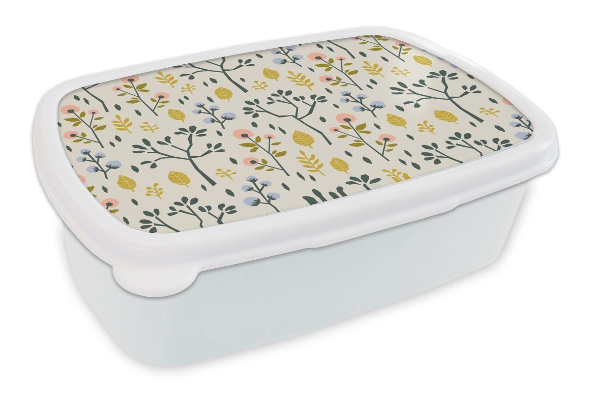 MuchoWow Lunchbox Flora - Muster Gelb für Kinder Erwachsene, - weiß Brotbox Mädchen Kunststoff, - und Jungs Brotdose, und (2-tlg), Rosa, für