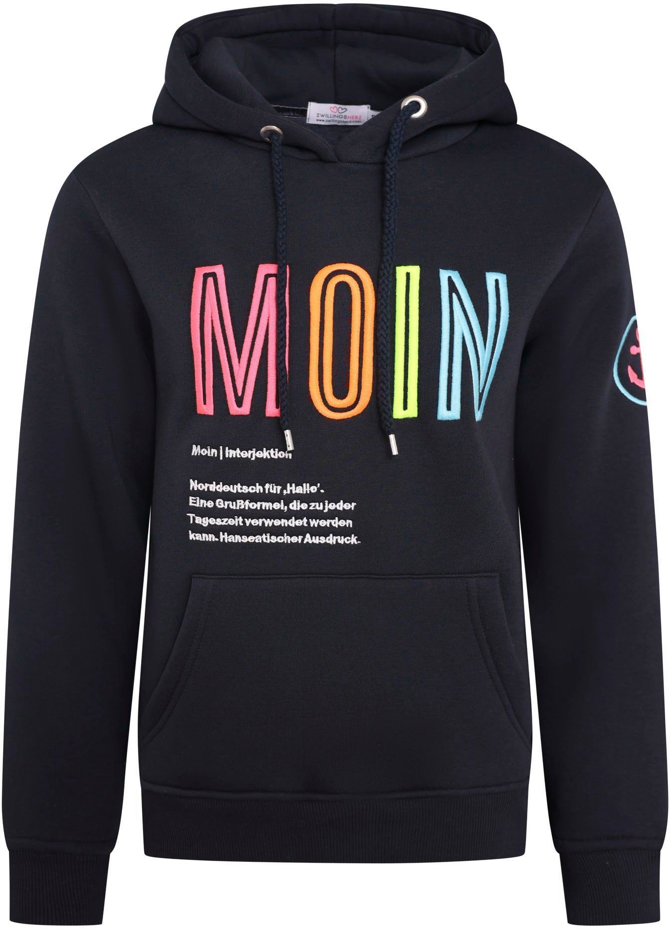 Zwillingsherz Sweatshirt mit Kapuze, Frontprint, Neondetail