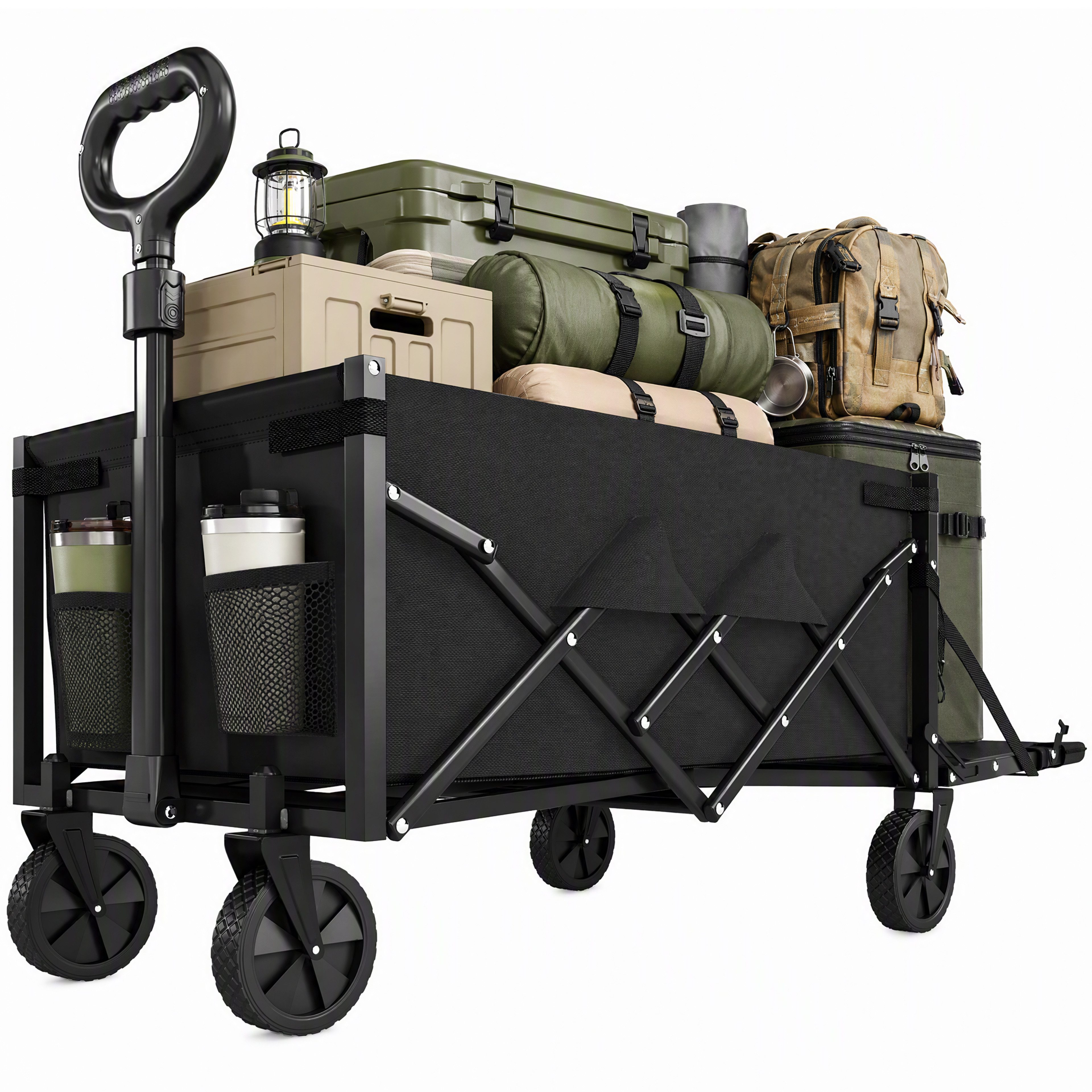 Outsunny Fahrradlastenanhänger Bollerwagen 60L Faltbarer Handwagen mit Teleskop Griff Heckklappe, für Sport, Einkauf, Camping, Schwarz